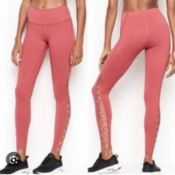 Victoria's Secret Coral High-Waisted Leggings Criss Cross Open Leg Size Large - Picture 1 of 5